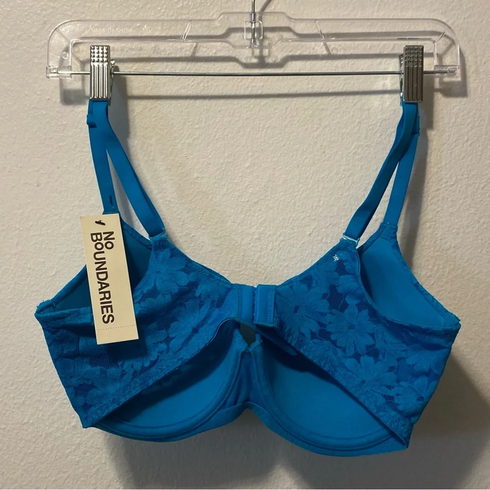 No Boundaries‎ Blue Lace Underwire Bra Size 34DD Push Up New